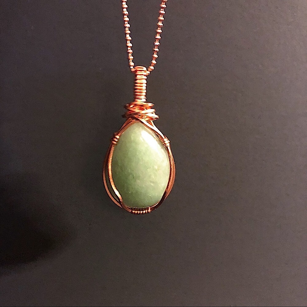 Hand Crafted Delicate Copper Chain Necklace w/ Green Aventurine Pendant